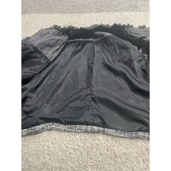 Jean Tweed Jacket Arianna Howards Womens Small Medium Denim Fringe Boxy Black - Picture 4 of 10